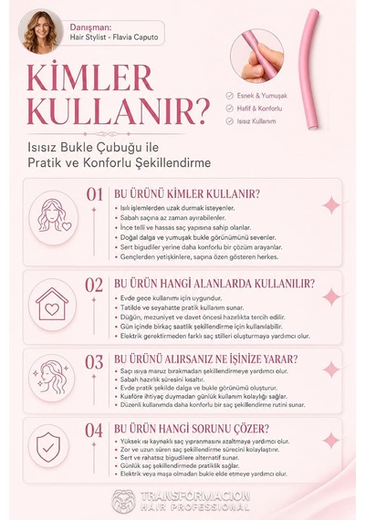 Transformacion 10'lu Kalın Sosis Bigudi Tarak Seti 18mm / İri Su Dalgası Ve Hacim İçin Isısız Esnek Saç Şekillen Genel