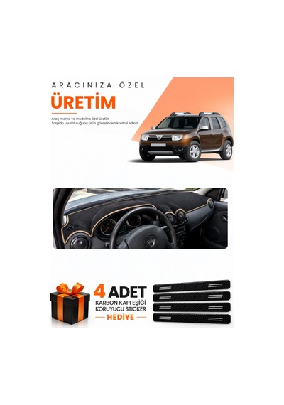 Dacia Duster 1.nesil Makyajsız 2009-2013 Uyumlu Torpido Koruma Örtüsü Oto Kılıfı - Siyah Bej