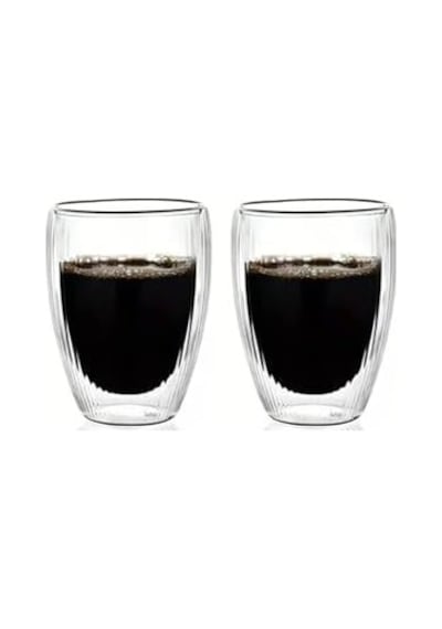 Çift Cidarlı Çizgili Cam, Kahve, Latte, Ekspresso, Meşrubat, Su Bardağı, 300 Ml, Cam Bardak, 1 Adet - 12322 Açık Kırmızı