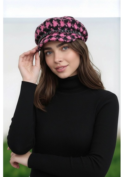 Mamayaga Kadın Desenli Zincir Detaylı Spor Şık Oduncu Unisex Standart Şapka Fuşya