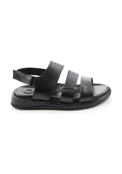 Siyah Hakiki Deri Erkek Sandalet E05433501043 Siyah