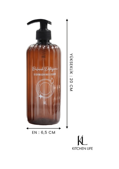 Kitchen Life Plastik Sıvı Sabun Bulaşık Deterjanı Şişesi Sabunluk 2'li 500 ML Amber