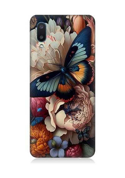 Samsung Galaxy A02 Uyumlu Kelebek Ve Çiçek Desenli Silikon Kılıf