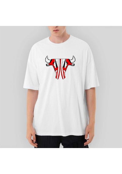 Chicago Bulls Shoes Oversize Beyaz Tişört Beyaz