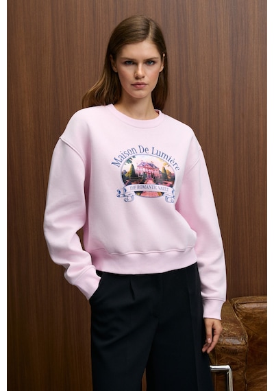 ETHIQUET TAL ERA Kadın Önü Baskılı Yuvarlak Yaka Pembe Sweatshirt