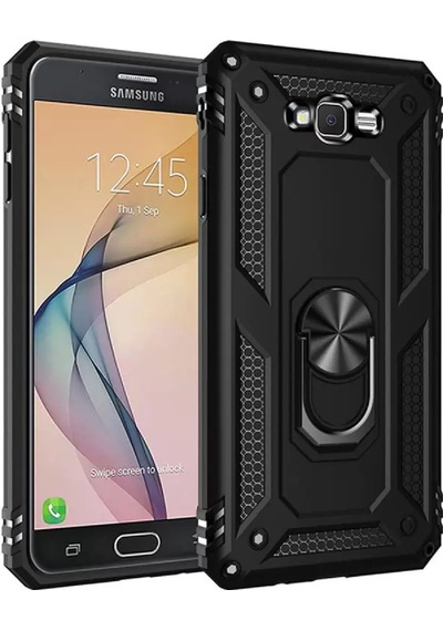 Newface Samsung Galaxy Uyumlu - J7 Kılıf Sofya Yüzüklü Silikon Kapak - Siyah