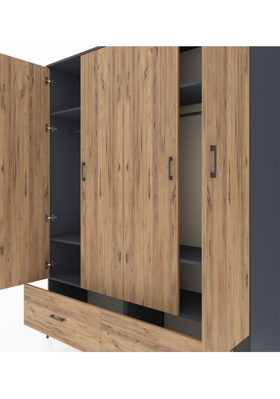 Hyperion Gardrop 6 Raflı 2 Çekmeceli 2 Askılı 176x44x221 Antrasit-çam Beyaz Hyperion Gardrop 6 Raflı 2 Çekmeceli 2 Askılı 176x44x221 Antrasit-çam Beyaz