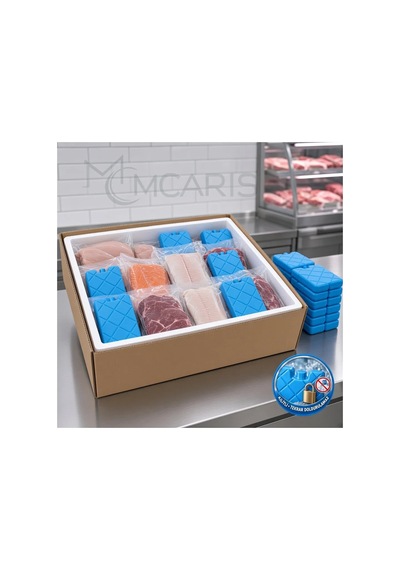 20'li Kilitli Buz Aküsü Seti - Dondurucu Buz Kasedi Ice Box Soğutucu Blok Mavi Beyaz