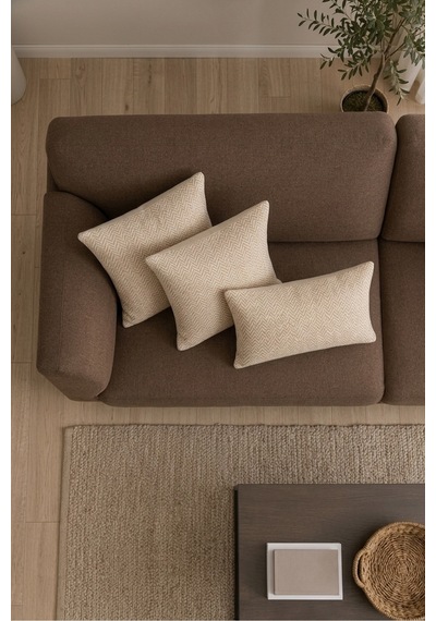 Chevron Bohem Dekoratif Punch Yastık Kırlent Kılıfı Bej 45 x 45