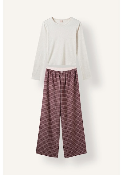 Defacto Regular Fit Bisiklet Yaka Uzun Kollu Üst Ekose Desenli Geniş Paça Alt Flanel Pijama Takımı H4398ax26aubr285 Bordo-br285