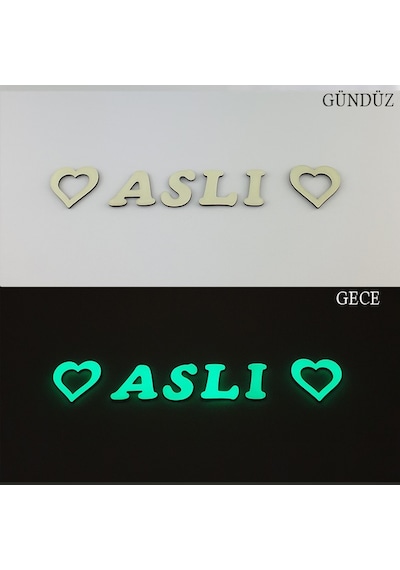 Fosforlu 4 Harf + 2 Yıldız Veya Kalp