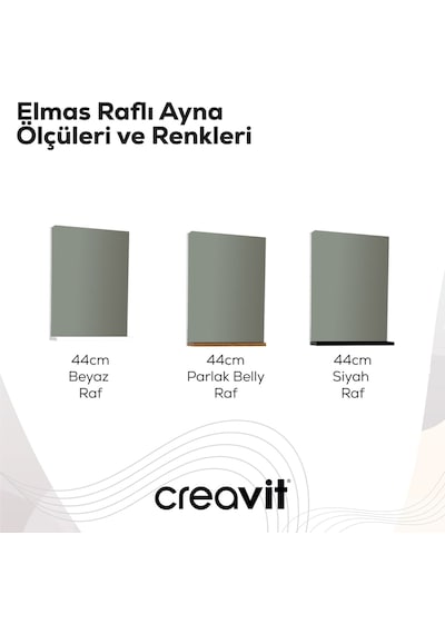 Creavit Elmas Ayna Ve Etajer 45 Cm Beyaz-parlak Belly Em1045.01.bl