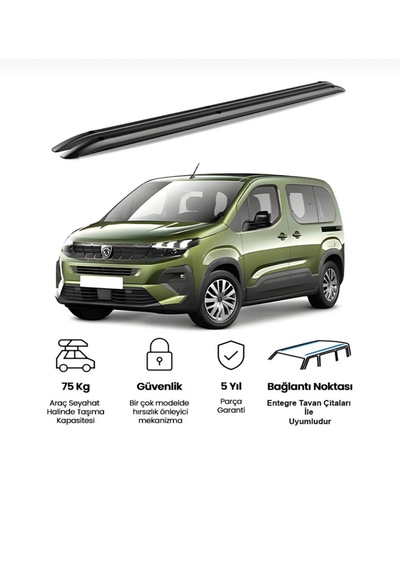 Türkmen Peugeot Rifter Premium Tavan Çıtası Alüminyum Siyah 2019 Ve Sonrası