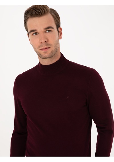 Cacharel Açık Bordo Slim Fit Yün Karışımlı Yarım Balıkçı Basic Triko Kazak