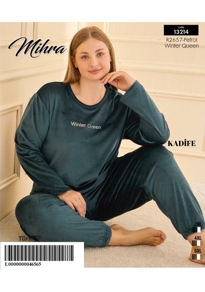 Mihra Kadın Kışlık Bisiklet Yaka Kadife Battal Pijama Takımı 132214p - 1 Adet Petrol