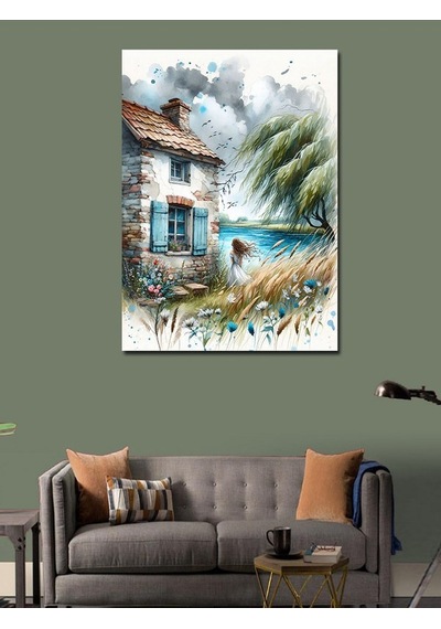 Kanvas Tablo Deniz Kenarında Ev 100cmx140cm