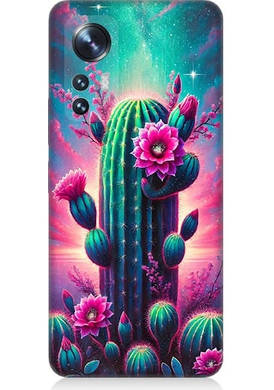 Xiaomi Mi 12 Uyumlu Neon Renkli Kaktüs Bahçesi Desenli Silikon Kılıf Çok Renkli