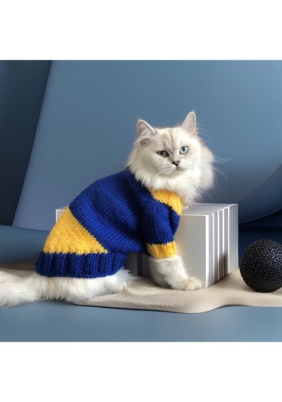 Kedi Ve Köpek İçin Sarı Lacivert Taraftar Kazak