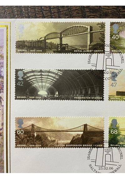 İngiltere Köprü Mimarı İsambard Kingdom Brunel Tren Köprüleri Temalı 2006 Limitli, Islak İmzalı, Tam Seri Pullu Buckingham Zarf Limited No: 279/350
