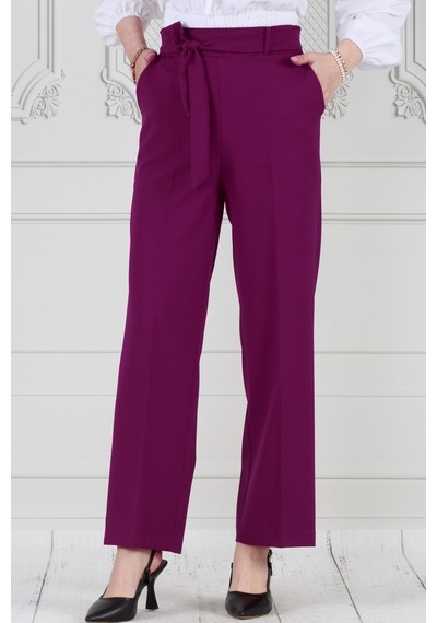 Sevitli Beli Bağlamalı Bol Paça Pantolon-mürdüm-3669-mürdüm Mürdüm