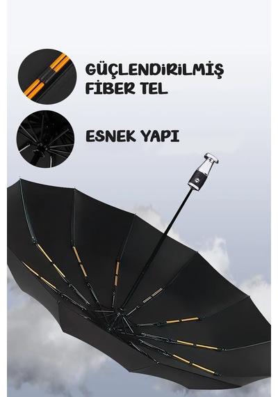 Fithome 10 Tel Rolls Royc Model Aç Kapa Rüzgarda Kırılmaz Fiber Şemsiye Düz Siyah