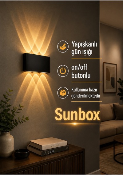 Pilli Yapışkanlı Günışığı Led Duvar Aplik Kablosuz Modern Aydınlatma 3000k Siyah Siyah