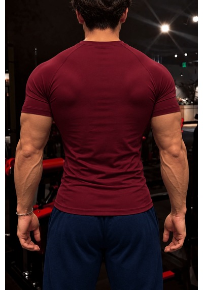 Genius Store Erkek Dalgıç Kumaş Compression Spor Tişört Muscle Body Fit Gym Antrenman T-shirt Compression-t-shirt Bordo