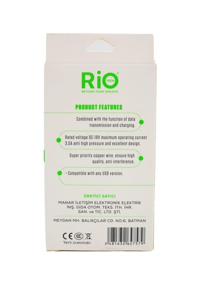 Rio Tech Type-c 3.0a 100cm Hızlı Şarj Ve Data Kablosu