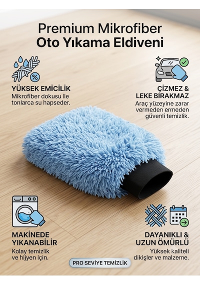 Misgibi Premium Araç Yıkama Eldiveni Yüksek Su Tutucu Mikrofiber 1 adet