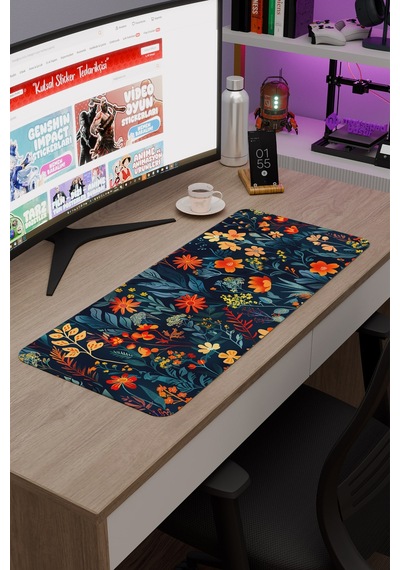 Çiçek Desenleri Kaymaz Dikişli Kauçuk Oyuncu Mousepad V3 - 70x30 Xl Gaming Mouse Pad Fare Altlığı