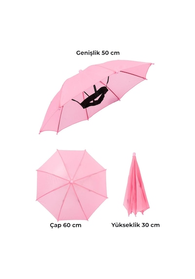 Eleven Markets Kafaya Takılan Şapka Şemsiye Gölgelik Plaj Yazlık Kafa Şemsiyesi- Pembe Pembe