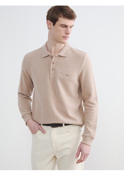 Lcwaıkıkı Classic Bej Polo Yaka Erkek Sweatshirt