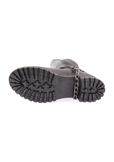 Dgn 607 Kadın Bilek Tokalı Zincir Detaylı Arkası Stretch Knee High Flats Çizme Siyah