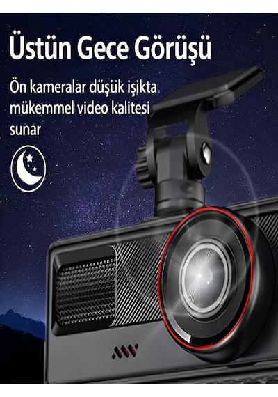 Araç İçi Kamera 4k 30fps Dvr 3 Kameralı Lcd Ekranlı Gece Görüşlü Araba Kamerası