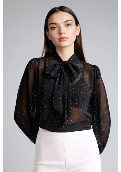 Defacto Overshırt Fıt Fular Yaka Simli Twill Bluz G7960ax26spbk81 Siyah-bk81