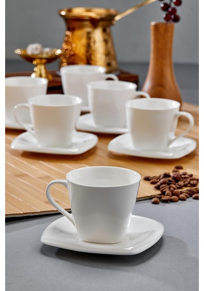 Safir 90 Ml 6 Kişilik Porselen Kahve Fincan Takımı, Beyaz, Ckr3300 Diğer