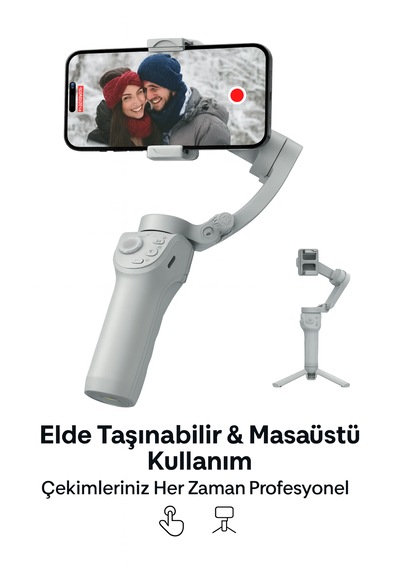 Otomatik Yüz Takipli Telefon Gimbal 330 Döner, Tripod Destekli