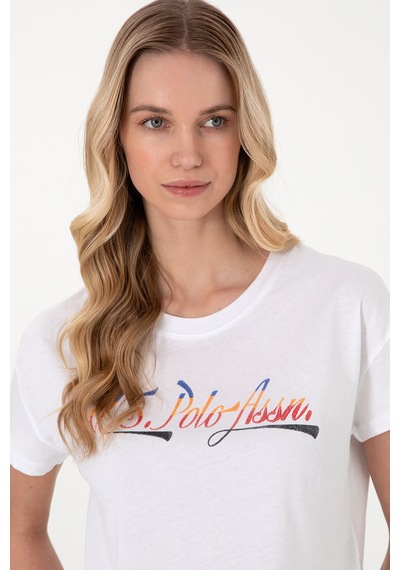 U.S. Polo Assn. Kadın Beyaz Bisiklet Yaka Tişört 50299735-VR013
