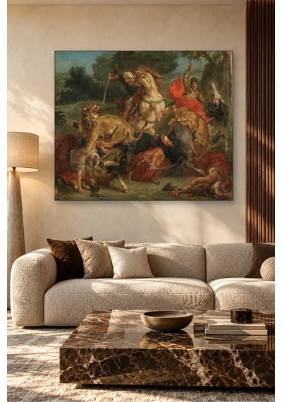 Fida Delacroix Aslan Avı Canvas Tablo Çok Renkli