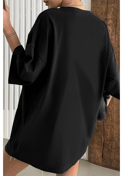 Unisex Suppose Pre Baskılı Oversize Tshirt Siyah