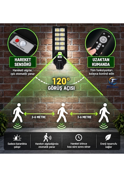 Yc1-034b 600w Solar Sokak Ve Bahçe Lambası Sensör Modunda Kesintisiz Şarj Ve Kumandalı Ve 1 Adet