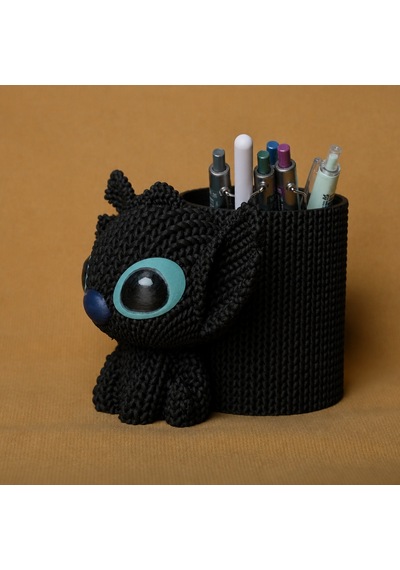 3d Baskı Knitted Kalemlik - Sevimli Karakterli Masaüstü Kalem Organizeri-siyah Çok Renkli