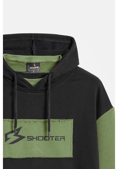 Shooter Sportwear Shooter Erkek Oversize Kapüşonlu Baskılı Kanguru Cepli Sweatshirt Siyah - Haki