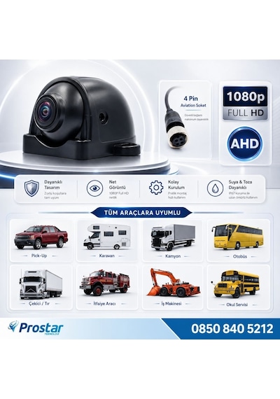 Ahd 1080p/720p Profesyonel Ahd Yan Araç Kamerası Ip67 Su Geçirmez Kompakt Tasarım