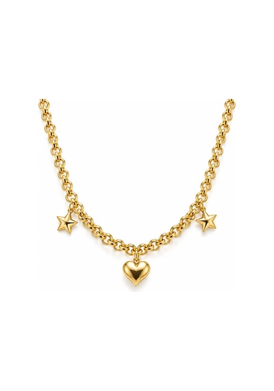 14 Ayar Altın Kalp Yıldızlı Güverse Model Gerdanlık Ve Bileklik Set