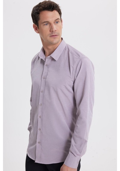 Tudors Modern Slim Fit Uzun Kollu Pamuklu Kolay Ütü Armürlü Gül Kurusu Erkek Gömlek-41840 Gülkurusu