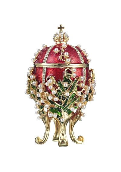 Faberge Yumurta Swarovski Taşlı Lüks Mücevher Kutusu Kırmızı 8 cm