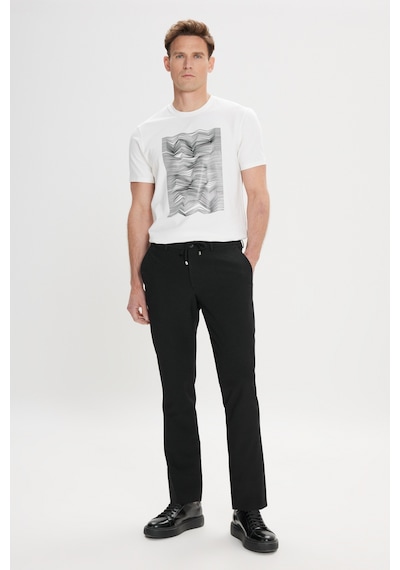 AC&Co / Altınyıldız Classics Erkek Sıyah Slim Fit Dar Kesim Beli Bağlamalı Yan Cep Gofre Desenli Pantolon Siyah