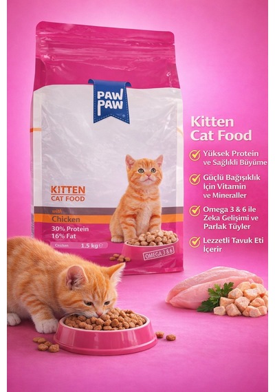 Kitten Tavuklu Yavru Kedi Maması 1.5 Kg Yüksek Protein Omega 3&6