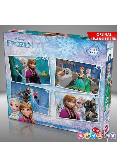 Disney Frozen Elsa Ve Anna 4 Adet Yapboz 24-35-54-70 Parçalı 4'ü 1 Arada